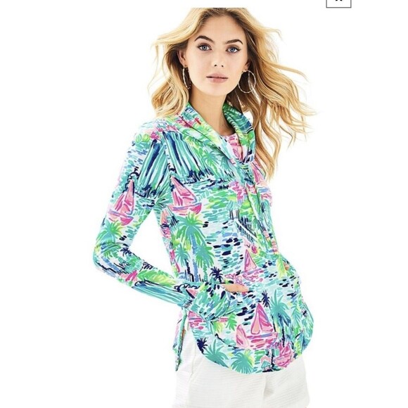 Lilly Pulitzer S Fletcher Salt in the Air Popover Pullover Sweatshirt Cowl Neck - Picture 1 of 8